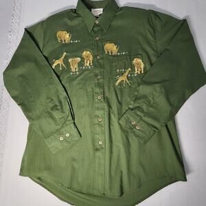 Green Long Sleeve Shirt with Embroidered Detail